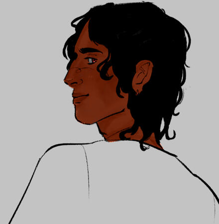 A man looks back over his shoulder.